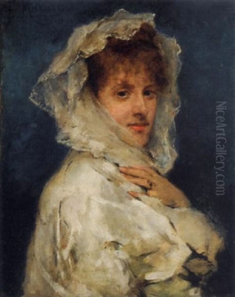 Woman In White Oil Painting by Francisco Miralles Galup