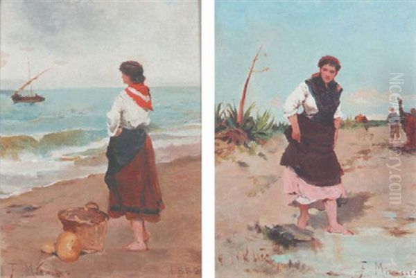 Fisherwoman Oil Painting by Francisco Miralles Galup