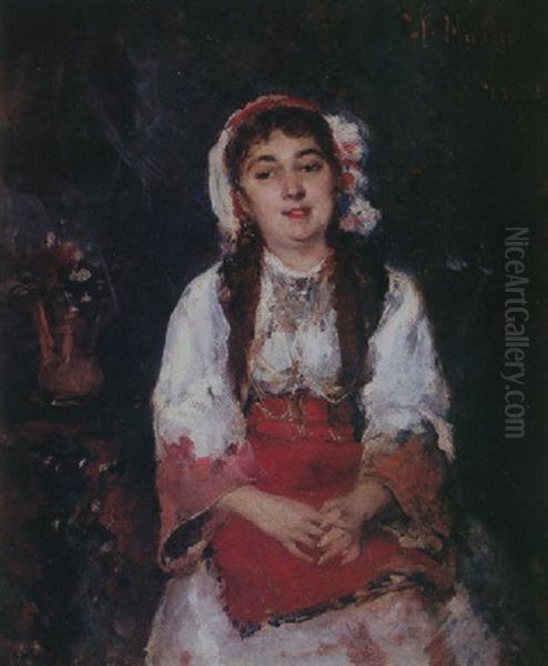 Jovencita En Traje Regional Oil Painting by Francisco Miralles Galup