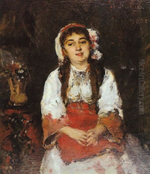 Campesina Con Tocado De Flores Oil Painting by Francisco Miralles Galup