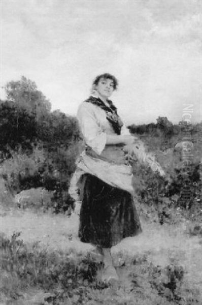 La Fileuse Au Champ Oil Painting by Francisco Miralles Galup