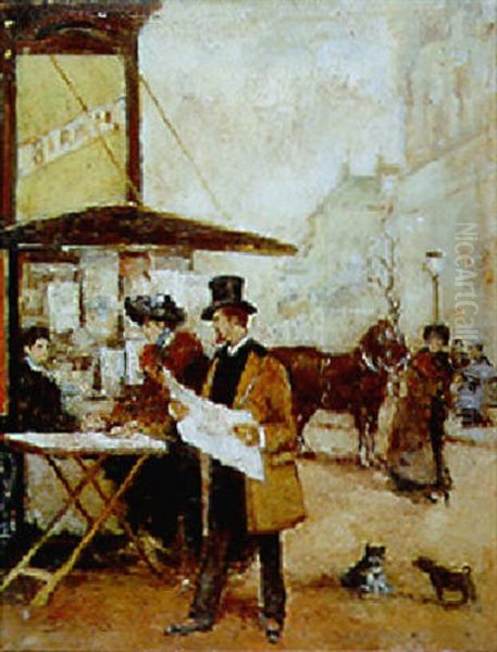 Le Kiosque A Journaux Oil Painting by Francisco Miralles Galup