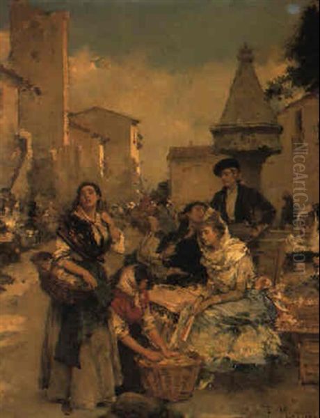 In The Market Oil Painting by Francisco Miralles Galup