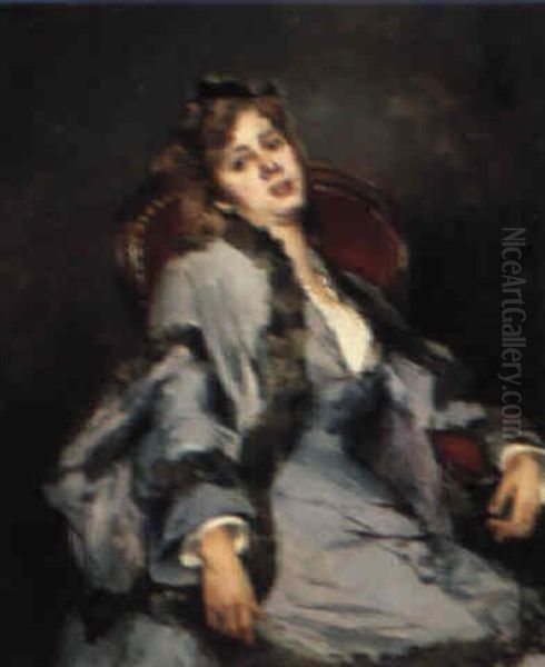 Young Lady Sitting Oil Painting by Francisco Miralles Galup
