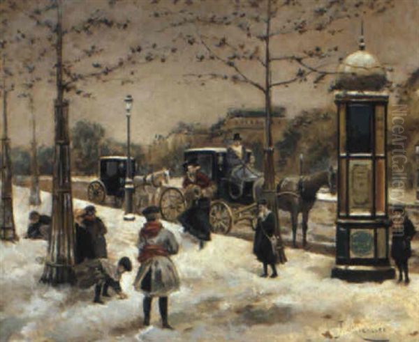 Winterliche Strasenszene Oil Painting by Francisco Miralles Galup