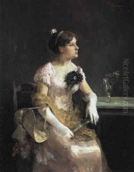 Joven Dama Con Ramillete De Violetas Oil Painting by Francisco Miralles Galup