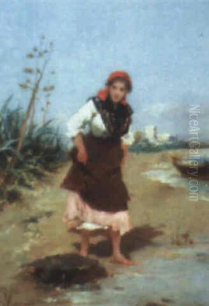 Pescadora Oil Painting by Francisco Miralles Galup