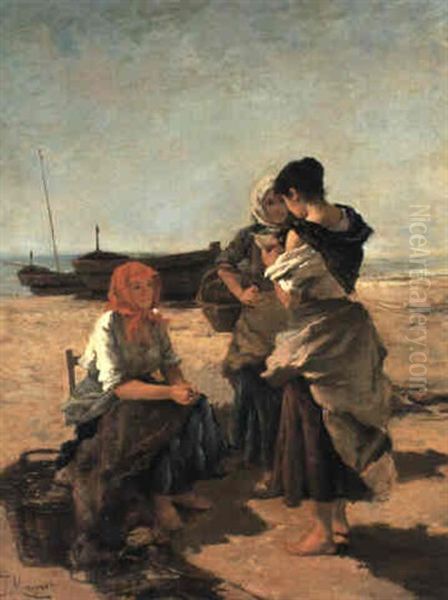 Awaiting The Catch Oil Painting by Francisco Miralles Galup