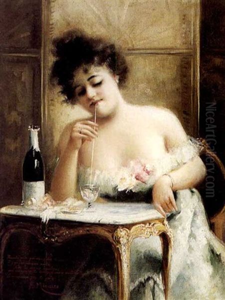 A Sip Of Champagne Oil Painting by Francisco Miralles Galup