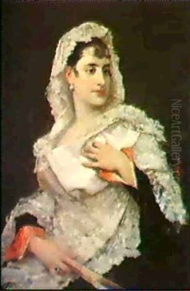 Elegante A L'eventail Oil Painting by Francisco Miralles Galup