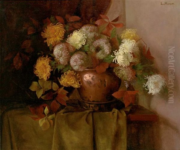 Stilleben Mit Hortensien Und Dahlien In Kupfernem Gefas Oil Painting by Lucie von Miram