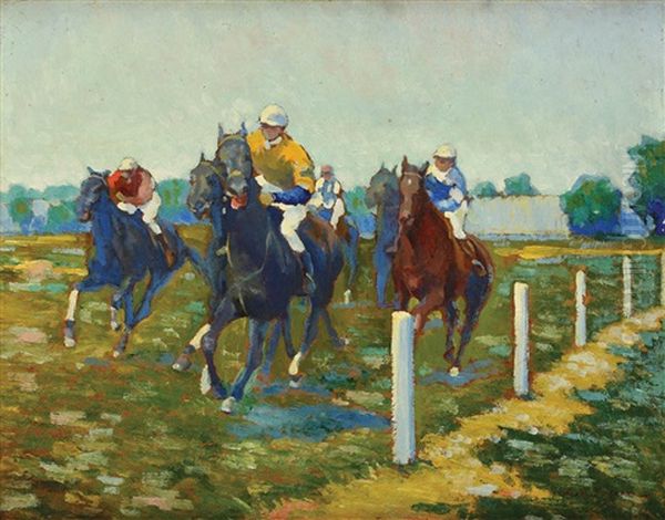 Horse Racing Oil Painting by Grigore Mircescu