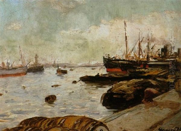 Bateaux Dans Un Port Oil Painting by Joaquin Miro