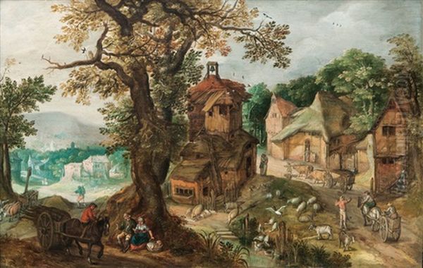 Busy Village Oil Painting by Anton Mirou