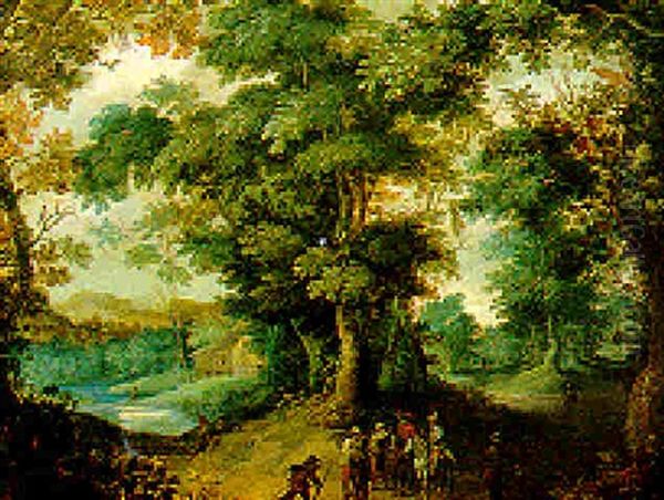 Cacciatori A Riposo In Un Bosco Oil Painting by Anton Mirou