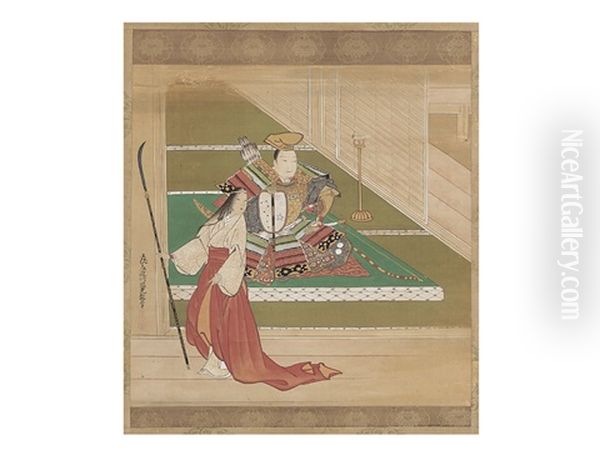 Warrior At Imperial Court Oil Painting by Mitsuoki, Tosa