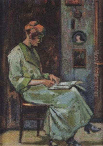 Interieur Mit Lesender Frau Auf Einem Stuhl Oil Painting by Fritz Mock
