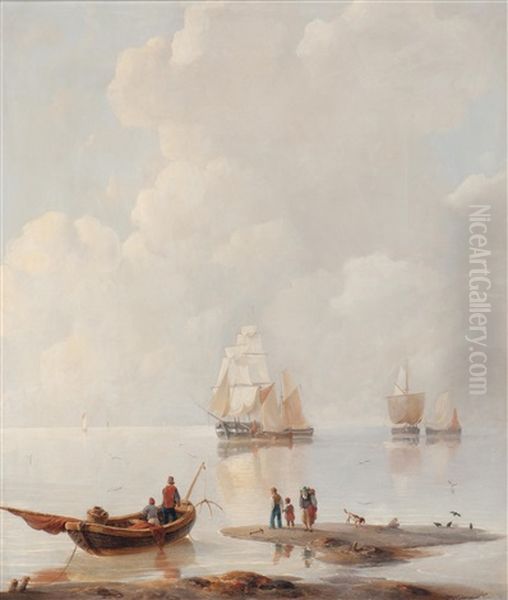 Hauling In The Catch On A Calm Day Oil Painting by Johannes Mock