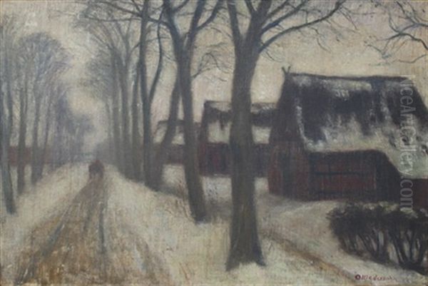 Strase In Wilhelmshausen (ortsteil Fischerhudes) Bei Tauwetter Oil Painting by Otto Modersohn