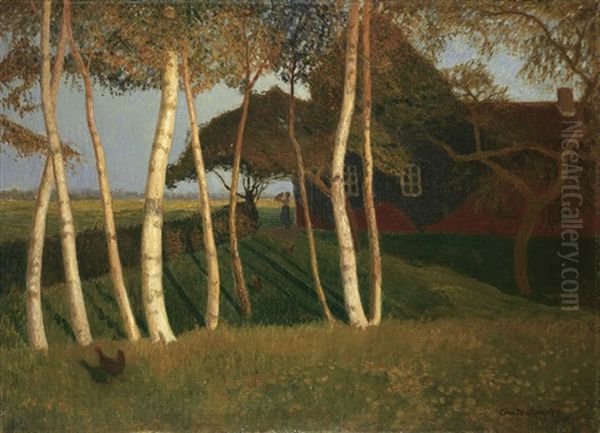 Haus Unter Birken Oil Painting by Otto Modersohn