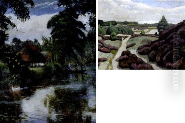 Sommertag An Der Wumme (+ Heidelandschaft, Verso) Oil Painting by Otto Modersohn
