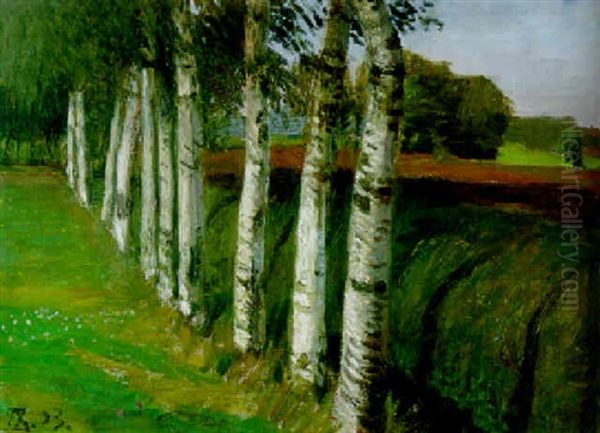 Birkenreihe Oil Painting by Otto Modersohn