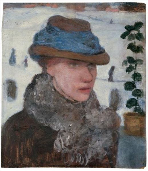 Bildnis Martha Vogeler Vor Winterlandschaft Oil Painting by Paula Modersohn-Becker