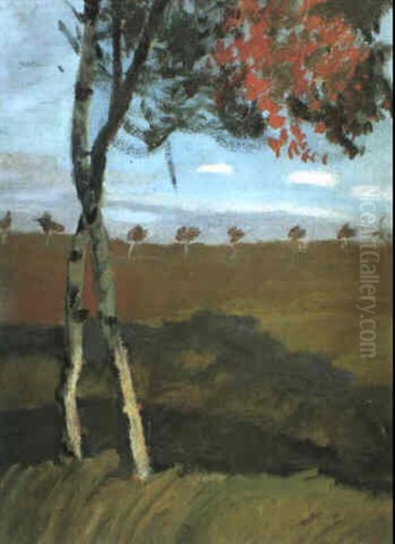 Landschaft Mit Zwei Birken Oil Painting by Paula Modersohn-Becker