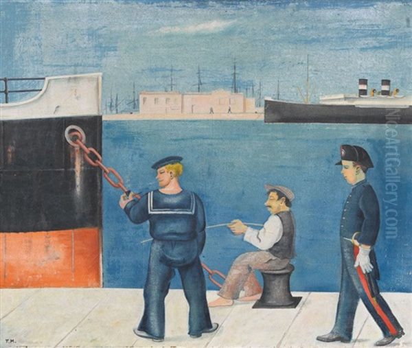 Seeleute Und Fischer Im Hafen Oil Painting by Theo Modespacher