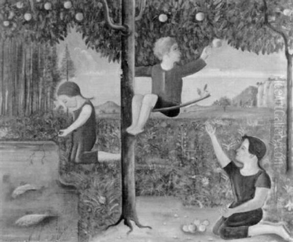 Spielende Kinder Am Teich Oil Painting by Theo Modespacher