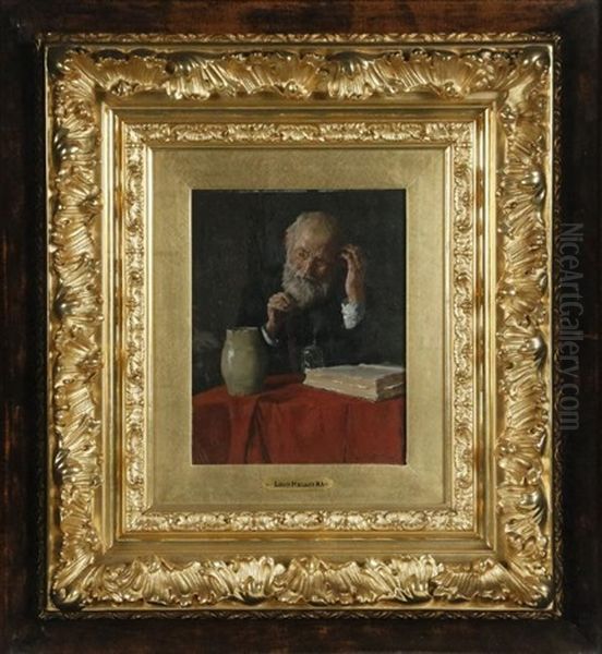 Elderly Gent With Book, Stein And Pitcher Oil Painting by Louis Charles Moeller