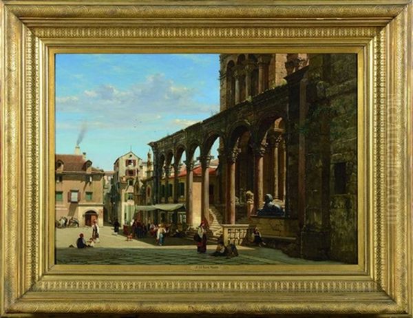 Cour De La Cathedrale Animee A Split (dalmatie-croatie) Oil Painting by Jean Baptiste van Moer
