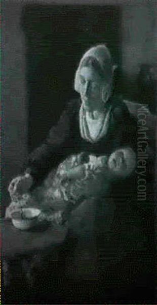 Feeding The Baby Oil Painting by Wally Moes