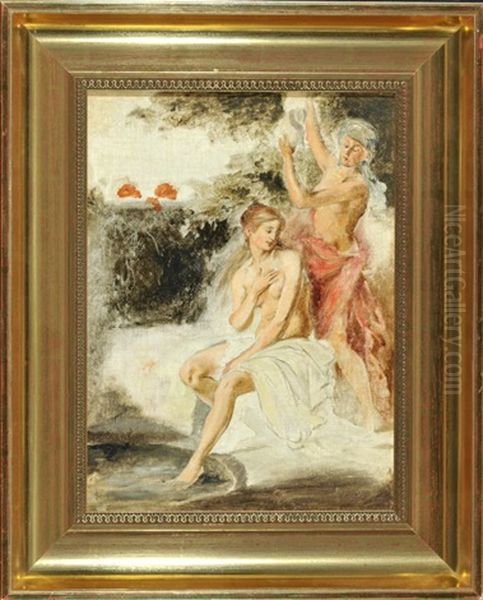 Zwei Badende Im Park (studie) Oil Painting by Hermann Moest