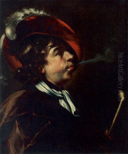A Man Smoking A Pipe Oil Painting by Pieter van Mol
