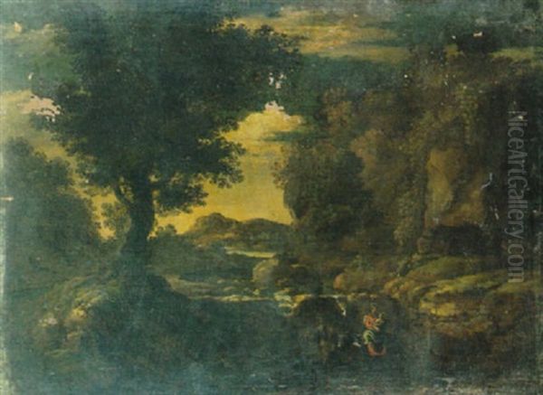 Paesaggio Con La Fuga In Egitto Oil Painting by Pier Francesco Mola