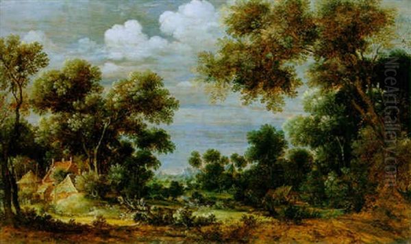 Bewaldete Landschaft Mit Bauernhausern Oil Painting by Mattheus Molanus