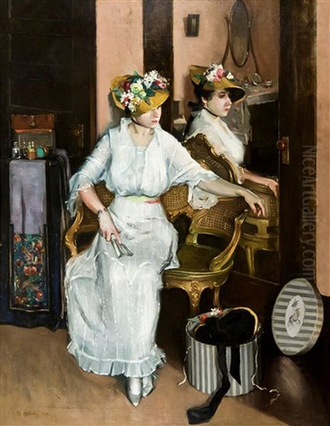 Industrail Town Overlooking Anestuary Oil Painting by Maurice, Morris Molarsky