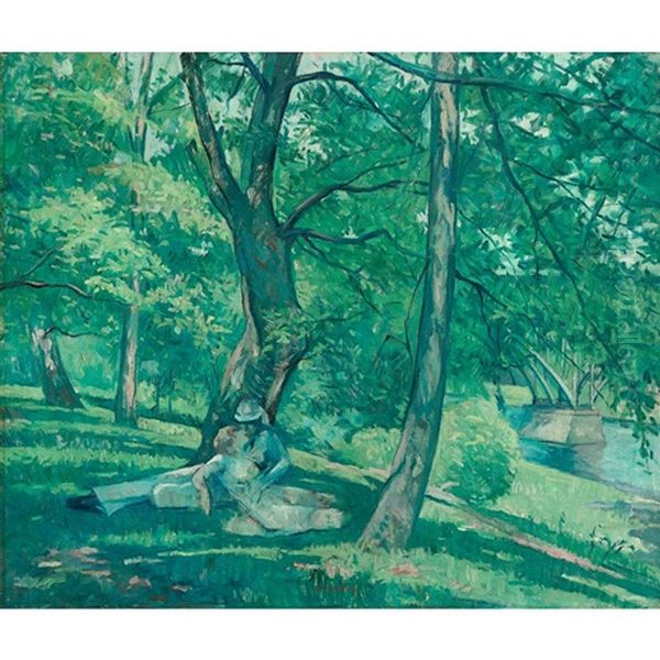 Lovers In The Park (fairmount) Oil Painting by Maurice, Morris Molarsky