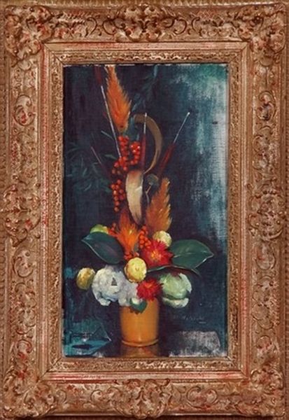 Floral Still Life In Yellow Vase Oil Painting by Maurice, Morris Molarsky