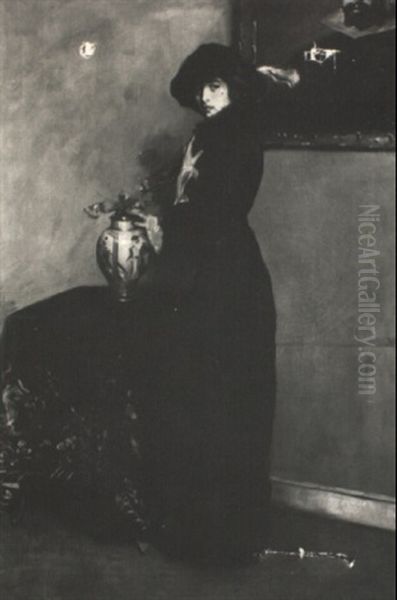 Portrait Of A Woman In Black Oil Painting by Maurice, Morris Molarsky