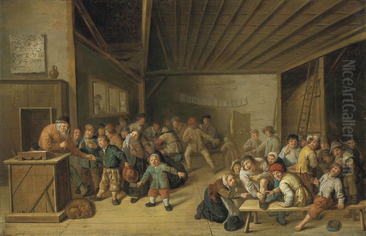 A Schoolroom Interior, With A Teacher At A Podium, And Pupils Merrymaking Oil Painting by Jan Miense Molenaer