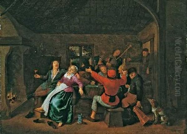 Wirtshausszene Mit Zechern Und Musikanten Oil Painting by Jan Miense Molenaer