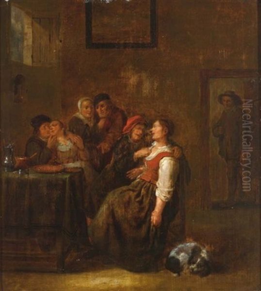 Three Amourous Couples In An Inn Oil Painting by Jan Miense Molenaer