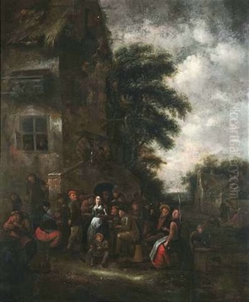 Frohliche Gesellschaft Vor Einem Wirtshaus Oil Painting by Jan Miense Molenaer