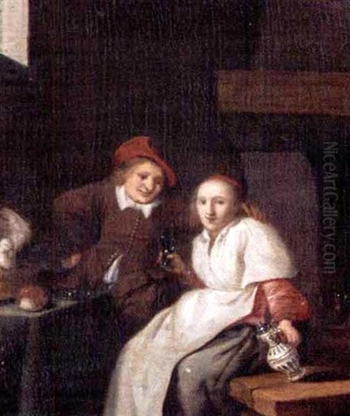 Peasants Drinking In An Interior Oil Painting by Jan Miense Molenaer