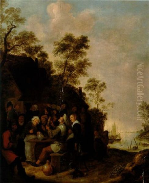 Frohliche Gesellschaft Vor Einem Wirtshaus Oil Painting by Jan Miense Molenaer