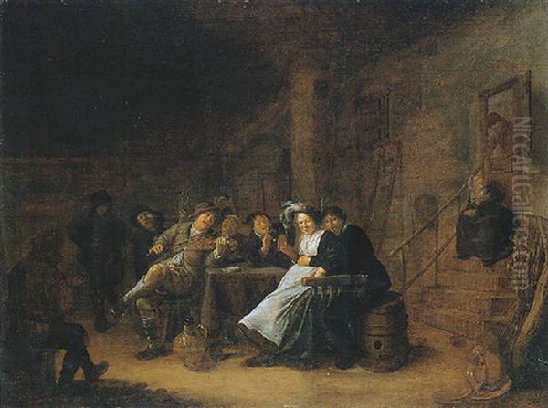 A Merry Company In A Tavern Interior Oil Painting by Jan Miense Molenaer