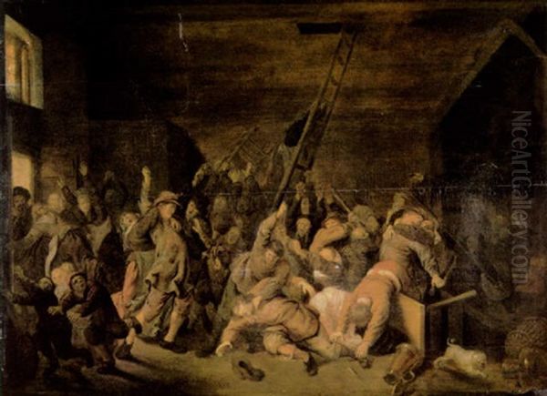 Bauernrauferei Im Wirtshaus Oil Painting by Jan Miense Molenaer