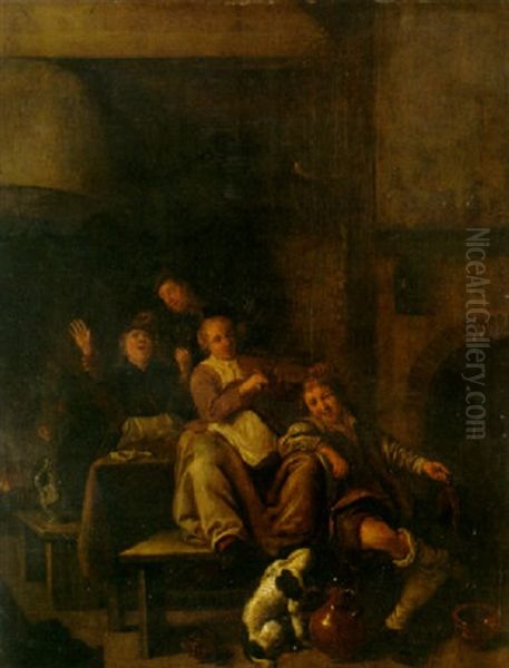 An Interior Scene With A Musical Duet And Other Figures Merrymaking Oil Painting by Jan Miense Molenaer